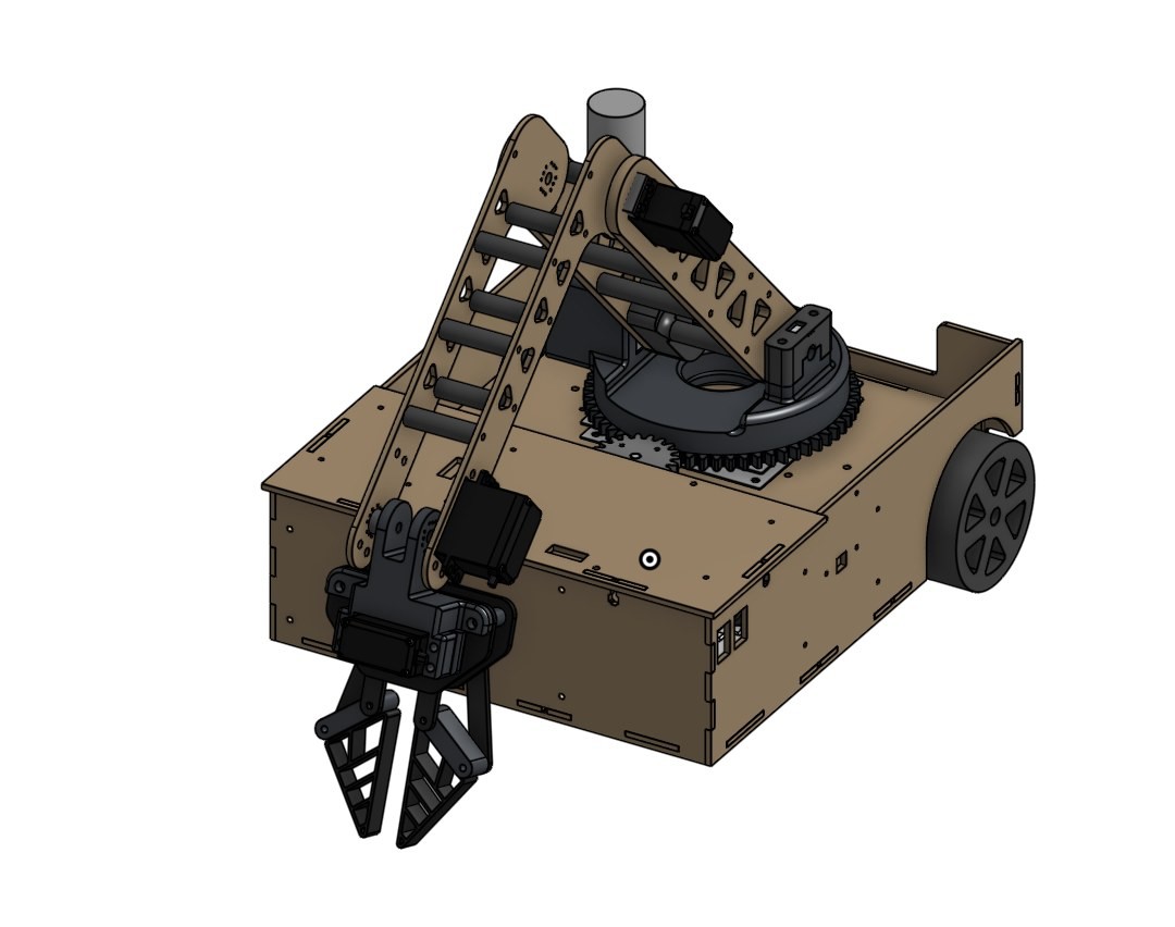CAD model with the arm lowered to the side